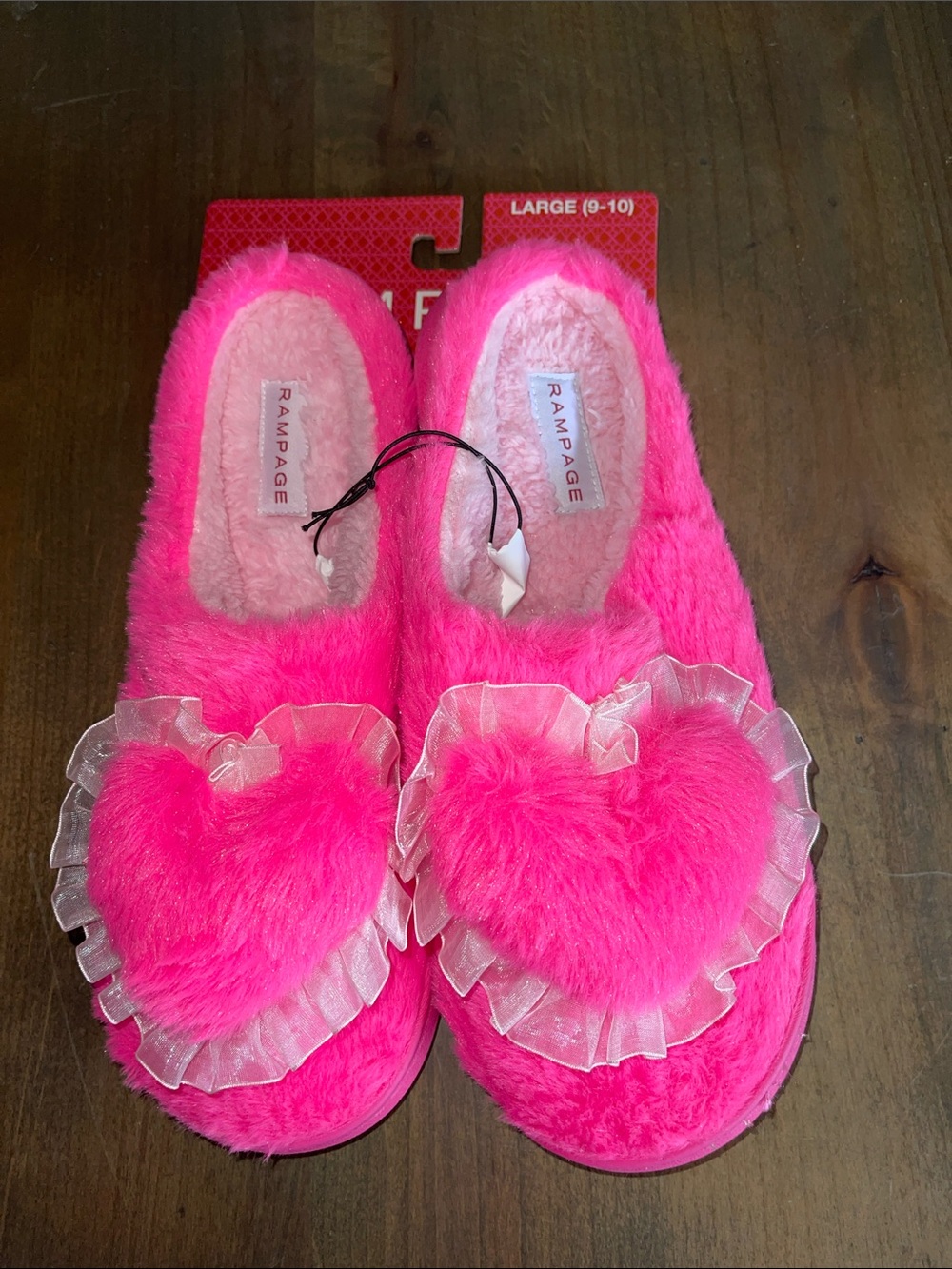 Rampage Hot Pink Fuzzy Heart Slip-On Kids Slippers